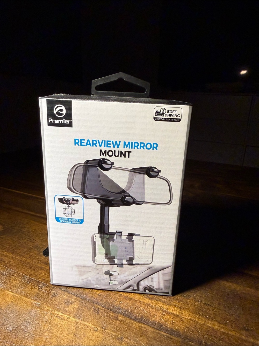 Premier Black and White Rearview Mirror Mount for Smartphones
